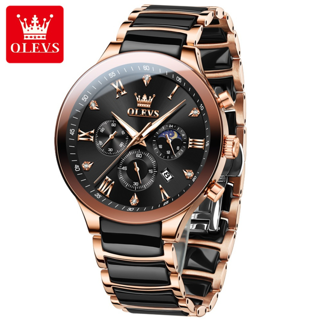 Picture of Olevs 7004M Black Ceramic Chronograph Wrist Watch For Men