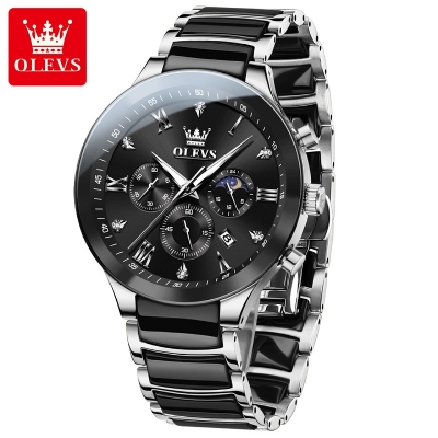 Picture of Olevs 7004M Black Ceramic Chronograph Wrist Watch For Men