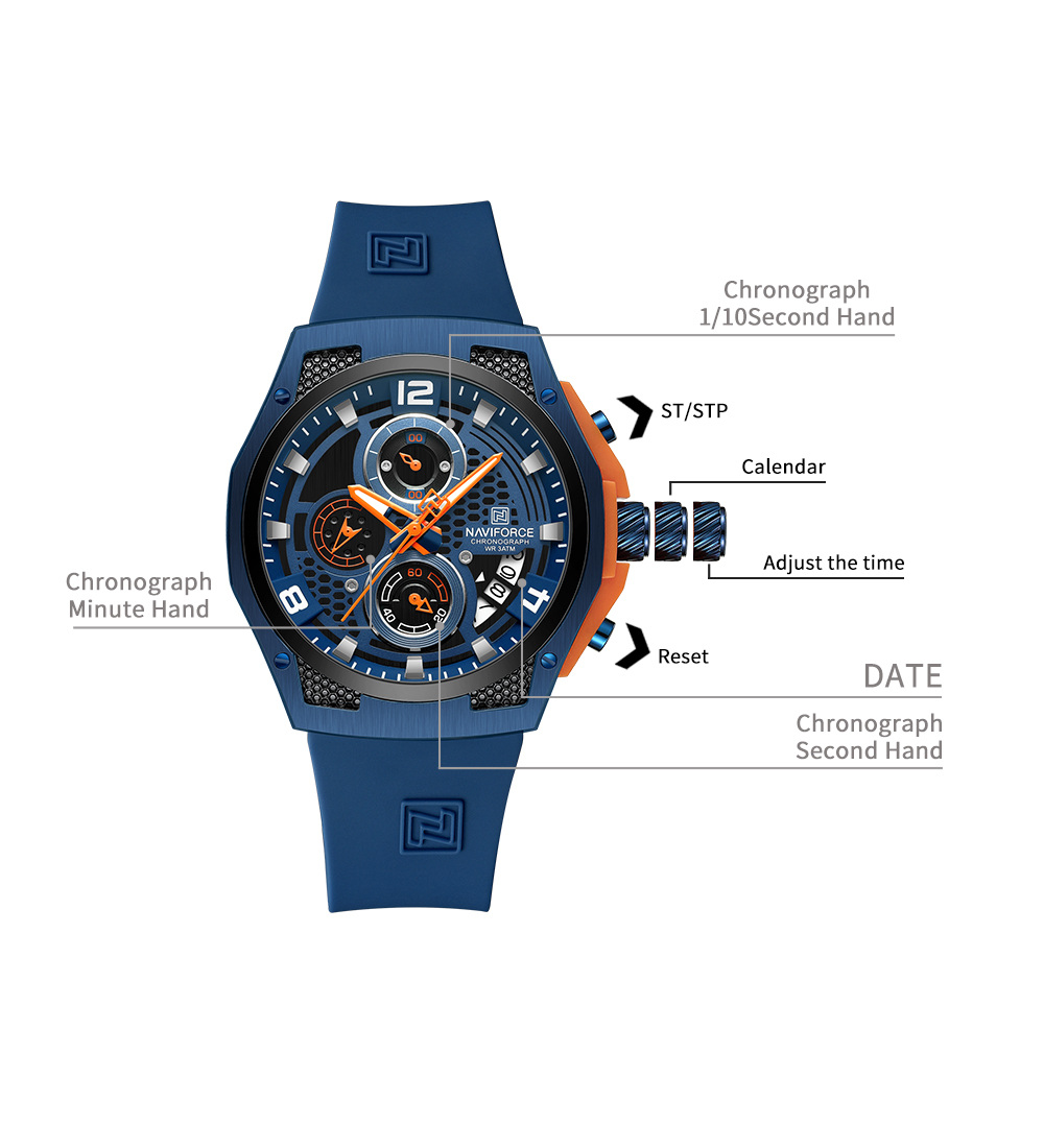 Picture of NAVIFORCE NF8051T Trendy Fashion Men’s Watch Multifunction Quartz Chronograph Luminous Waterproof Cool Sports Student Watch
