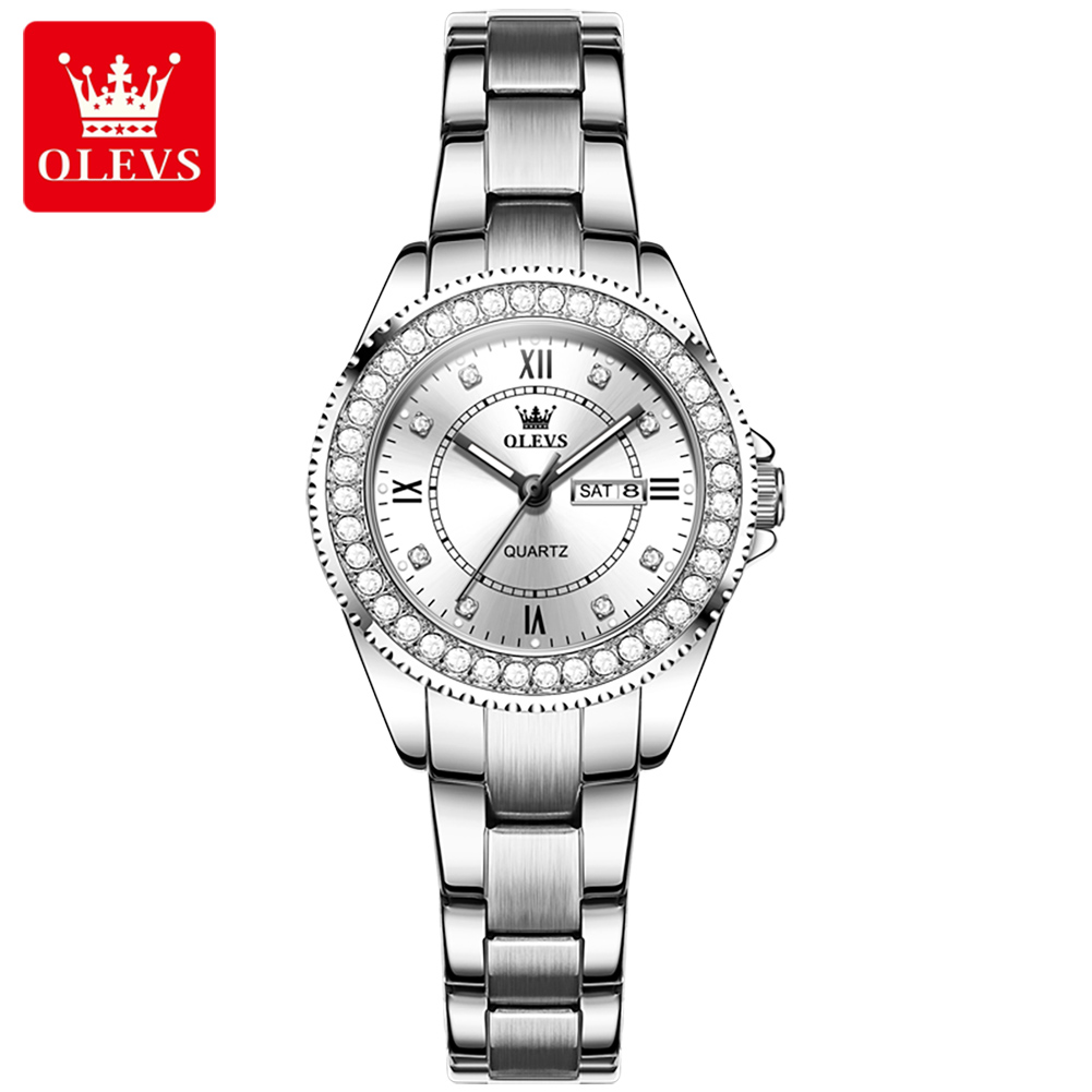 Picture of Olevs 9993F Silver Stainless Steel Analog Wrist Watch For Women