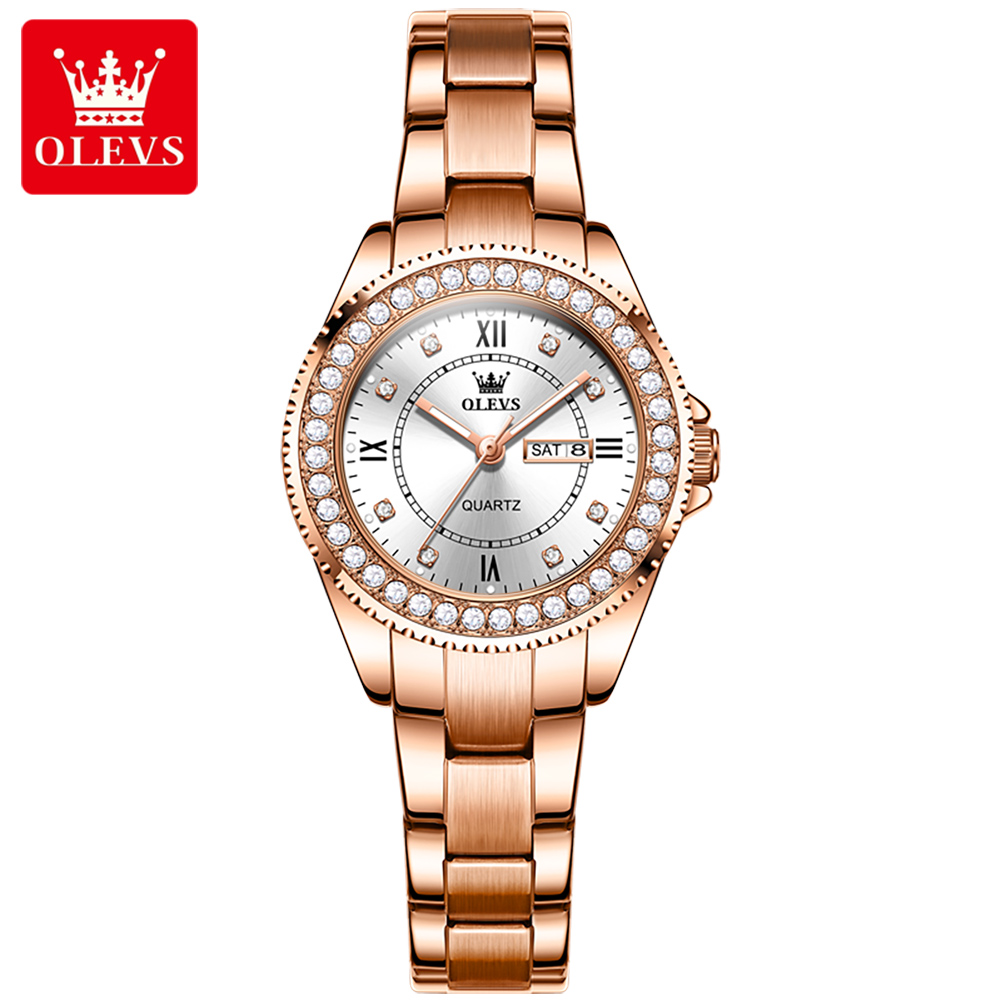Picture of Olevs 9993F Silver Stainless Steel Analog Wrist Watch For Women