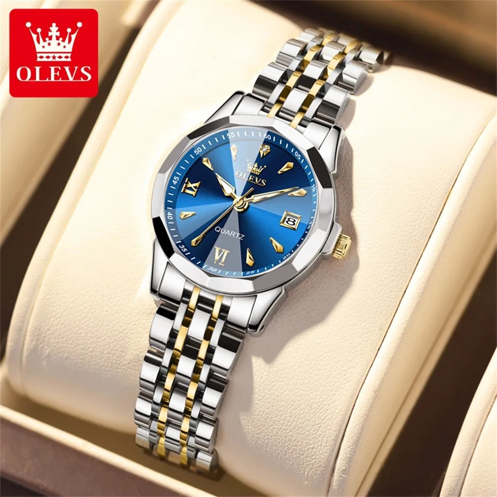 Picture of Olevs 9998F Silver & Golden Two Tone Stainless Steel Analog Wrist Watch For Women