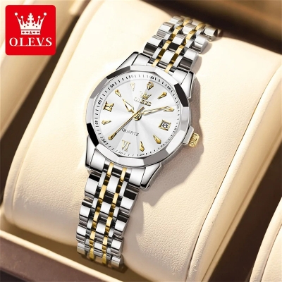 Picture of Olevs 9998F Silver & Golden Two Tone Stainless Steel Analog Wrist Watch For Women