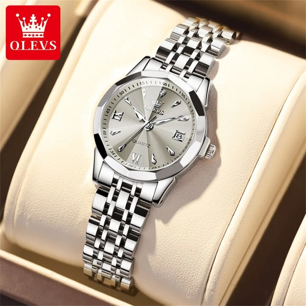 Picture of Olevs 9998F Silver & Golden Two Tone Stainless Steel Analog Wrist Watch For Women