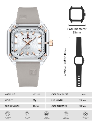 Picture of NAVIFORCE NF7106 Fashion Square Acrylic Colorful Sport Silicone Jelly Quartz Casual Watch For Women
