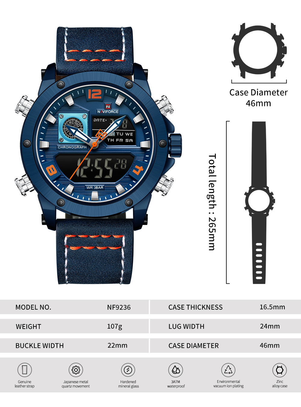 Picture of NAVIFORCE NF9236 Japanese Movement Military Style Men’s Watch With Water Resistance And Luminous Outdoor Sports Features