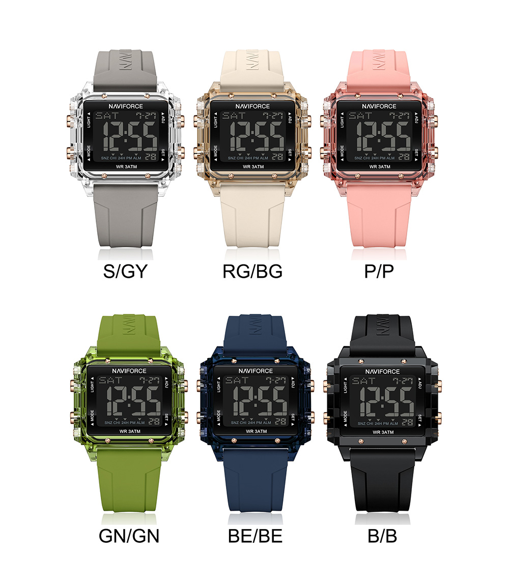 Picture of NAVIFORCE NF7101 Fashion Transparent LCD Electronic Wrist Watch With Waterproof Alarm LED Silicone Strap Teenager Watch
