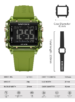 Picture of NAVIFORCE NF7101 Fashion Transparent LCD Electronic Wrist Watch With Waterproof Alarm LED Silicone Strap Teenager Watch