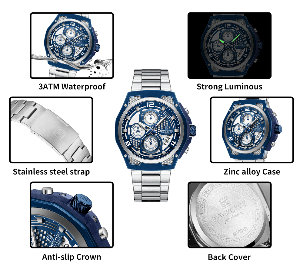 Picture of NAVIFORCE NF8051 Men’s Stainless Steel Strap Luminous Waterproof Honeycomb Design Fashion Watch