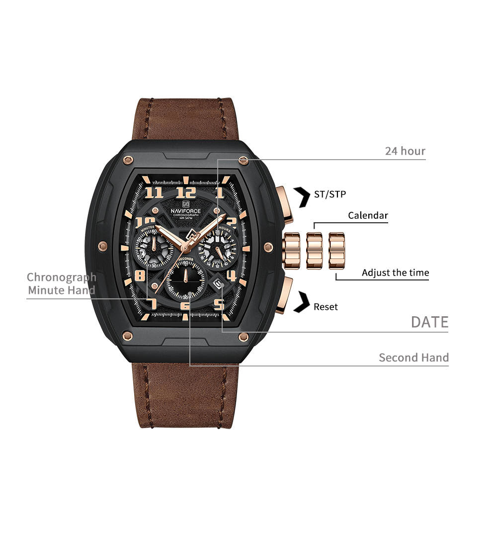 Picture of NAVIFORCE NF8053 Brand Watch for Men Chronograph Genuine Leather Fashion Waterproof Quartz
