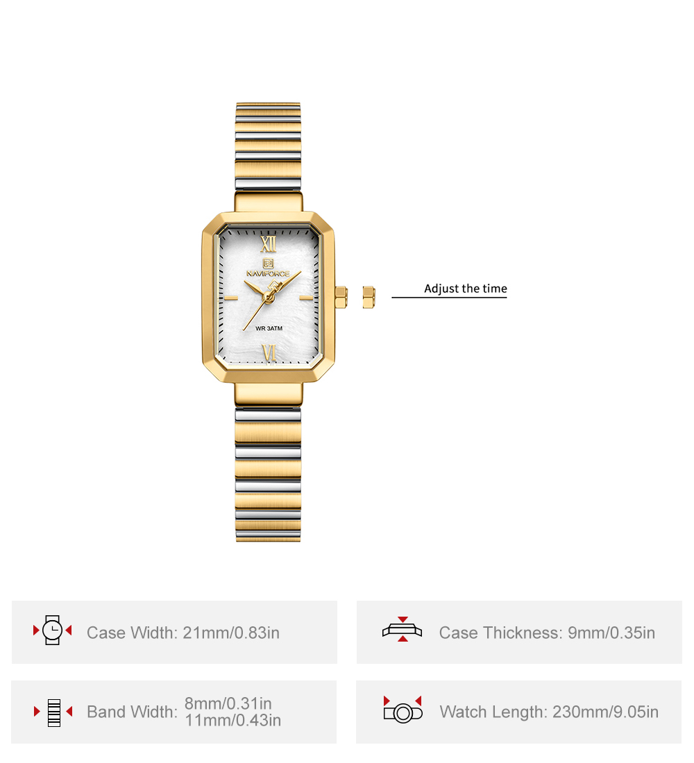 Picture of NAVIFORCE NF5050 Stylish Rectangular Women’s Watch with Japanese Quartz Movement Waterproof and Stainless Steel Strap