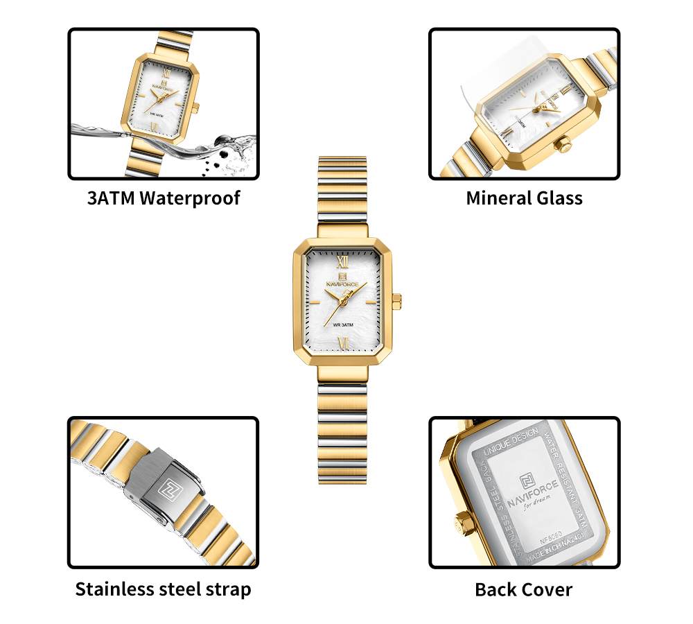 Picture of NAVIFORCE NF5050 Stylish Rectangular Women’s Watch with Japanese Quartz Movement Waterproof and Stainless Steel Strap