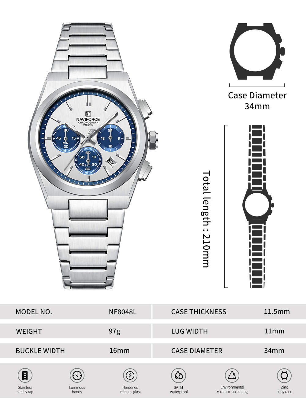 Picture of NAVIFORCE NF8048 Classic Stylish Timeless Love Chronograph Stainless Steel Strap Couples Watches