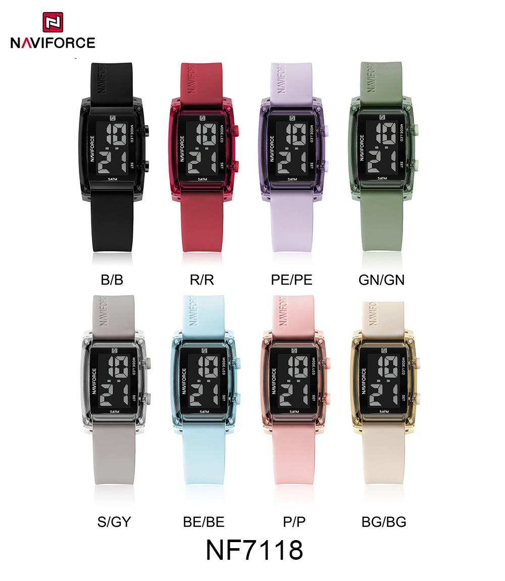 Picture of NAVIFORCE NF7118 5ATM Waterproof Fashionable Youth Kids Sports Digital Watch with LCD Date and Silicone Strap