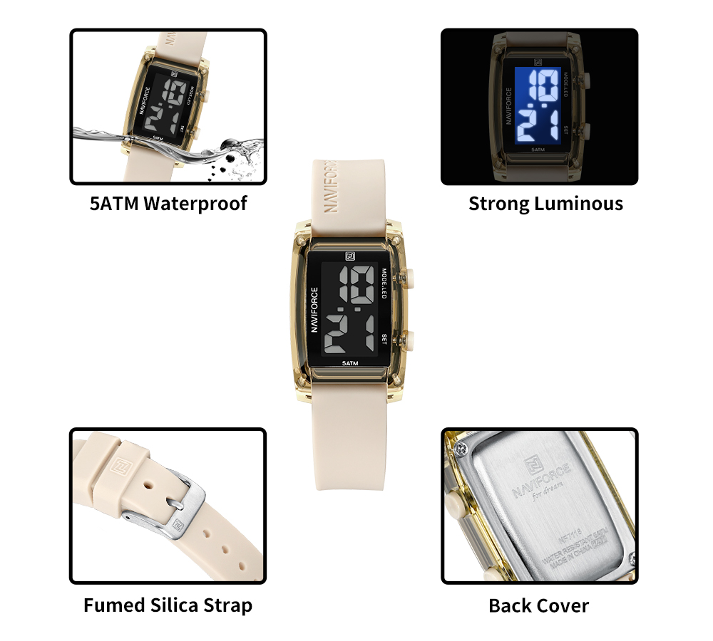 Picture of NAVIFORCE NF7118 5ATM Waterproof Fashionable Youth Kids Sports Digital Watch with LCD Date and Silicone Strap
