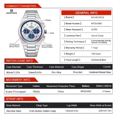 Picture of NAVIFORCE NF8048 Classic Business Timeless Chronograph Stainless Steel Strap Men Watches