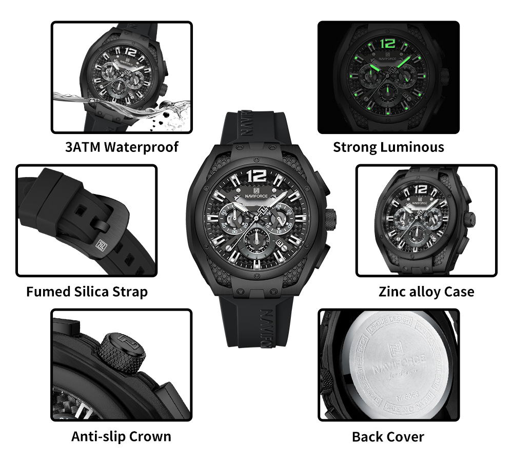 Picture of NAVIFORCE NF8063 Men’s Quartz Chronograph Watch Luminous Waterproof Sports Style with Date and Stopwatch