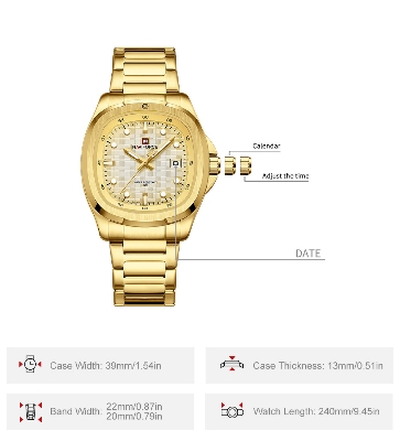 Picture of NAVIFORCE NF9240 Men’s Quartz Date Watch Japanese Movement Square Dial Stainless Steel Waterproof Design