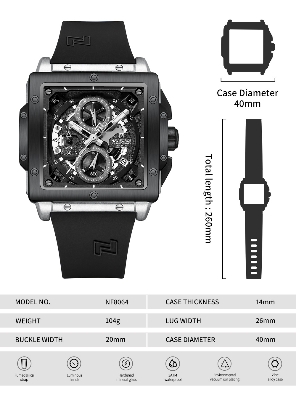 Picture of NAVIFORCE NF8064 Fashion Square Waterproof Luminous Sports Fumed Silica Quartz Chronograph Watch