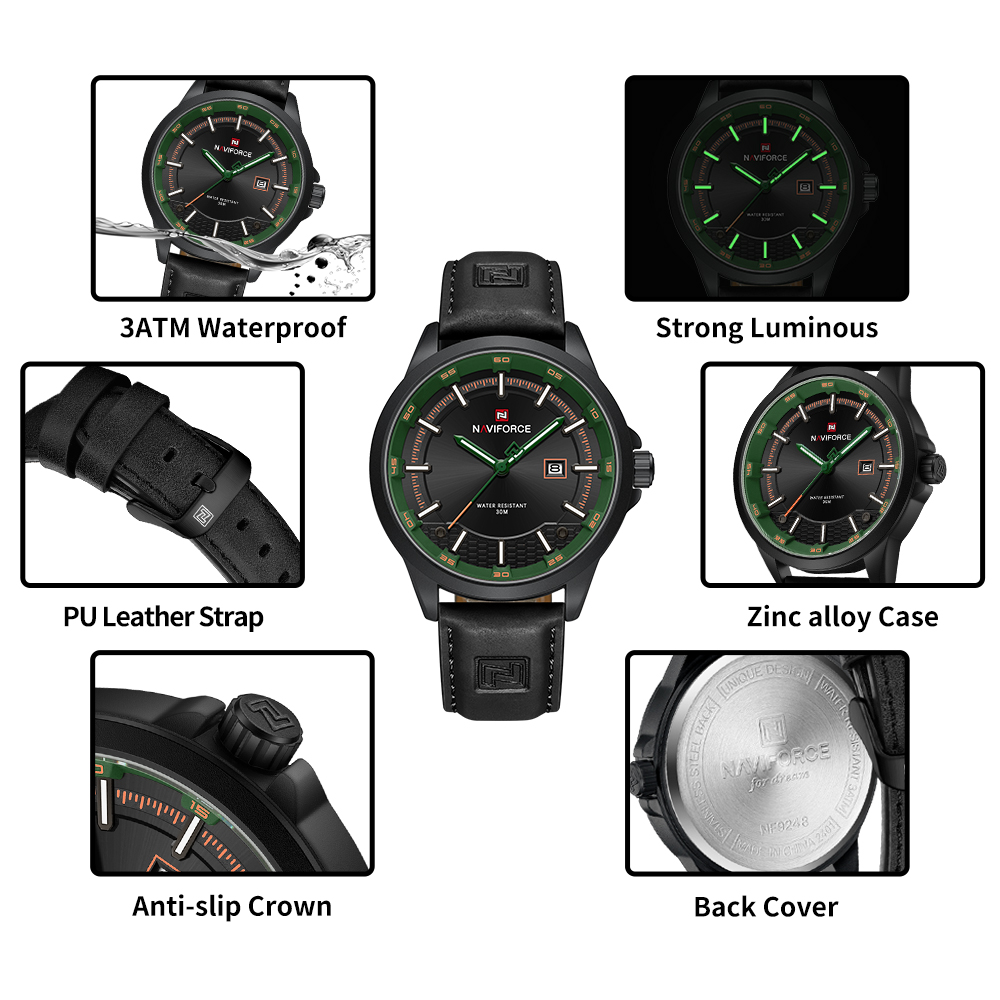 Picture of NAVIFORCE NF9248 PU Leather Japanese Movement Luminous Waterproof Sports Watch With Date For Men