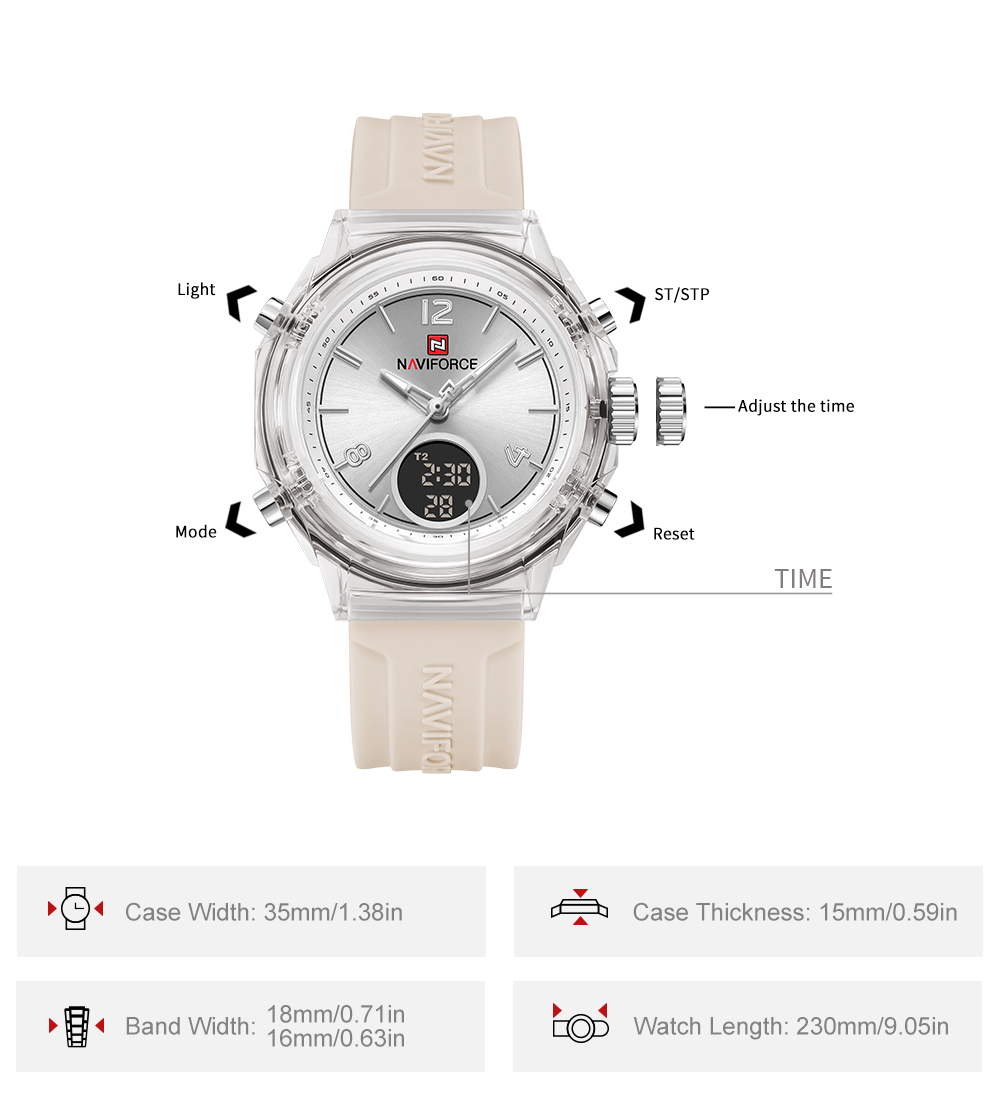 Picture of NAVIFORCE NF7109 5ATM Waterproof Fashion Transparent LCD Digital Date Silicone Strap Teenager Watch