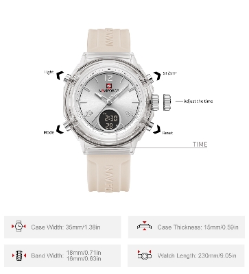 Picture of NAVIFORCE NF7109 5ATM Waterproof Fashion Transparent LCD Digital Date Silicone Strap Teenager Watch