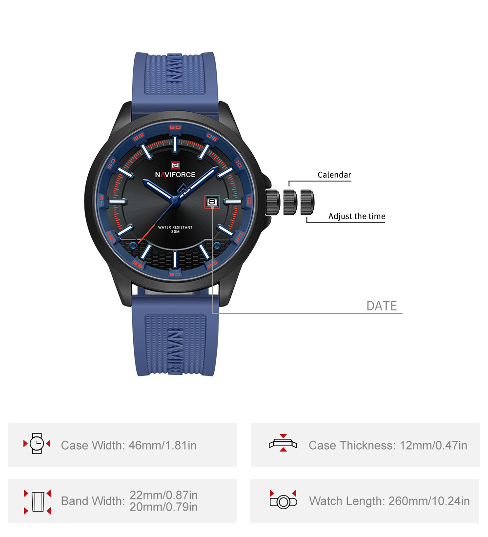 Picture of NAVIFORCE NF9248 Sports Watch Japanese Quartz Movement Waterproof Silicone Strap Date Display