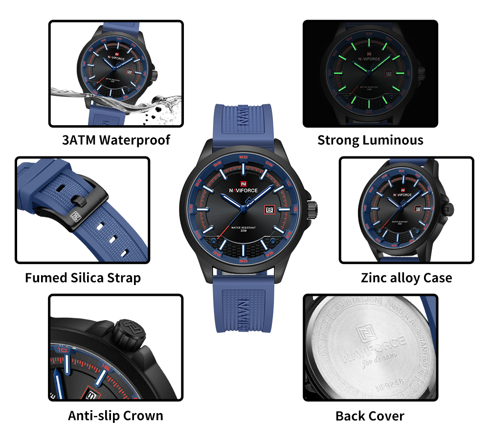 Picture of NAVIFORCE NF9248 Sports Watch Japanese Quartz Movement Waterproof Silicone Strap Date Display