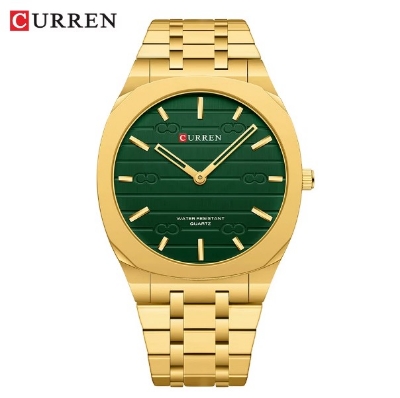 Picture of CURREN 8444 Stainless Steel Ultra Thin Quartz Fashion Watch For Men - Golden & Green