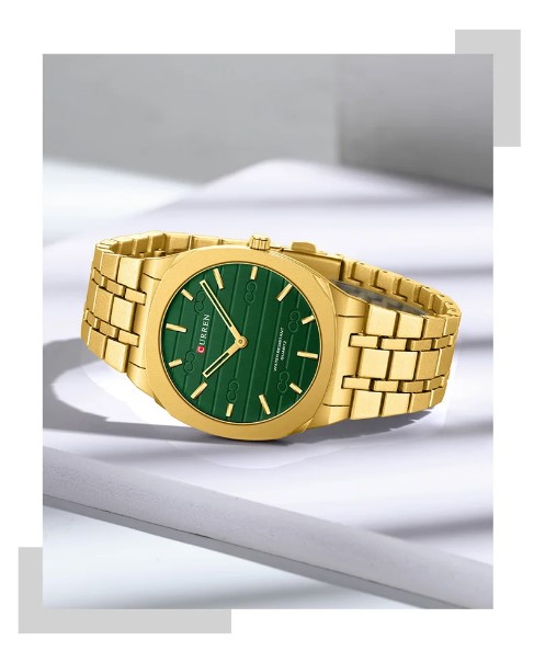 Picture of CURREN 8444 Stainless Steel Ultra Thin Quartz Fashion Watch For Men - Golden & Green