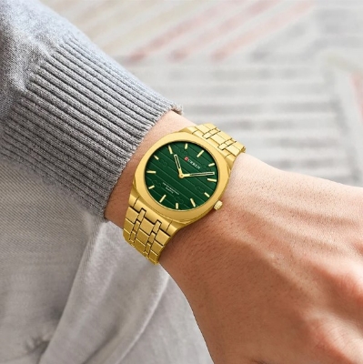 Picture of CURREN 8444 Stainless Steel Ultra Thin Quartz Fashion Watch For Men - Golden & Green