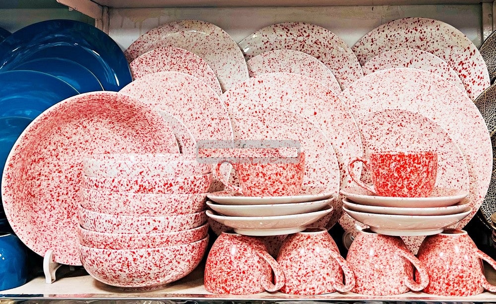 Picture of 32 pieces dinner set for gift and home decoration-6 Dinner Plates, 6 Half Plates, 1 Rice Dish, 1 Curry serving bowl, 6 Soup Bowl, 6+6 coffee cup + saucer