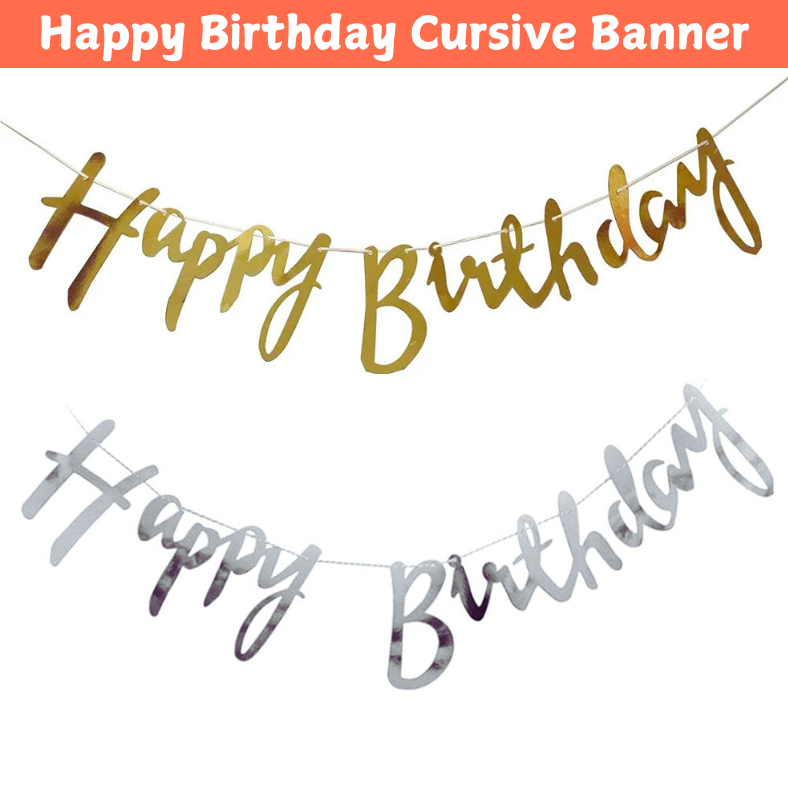 Happy Birthday Cursive Card Banner/Script/Italic Letter/Small Letter Banner for Birthday Decoration - (Pack of 1 Pcs)