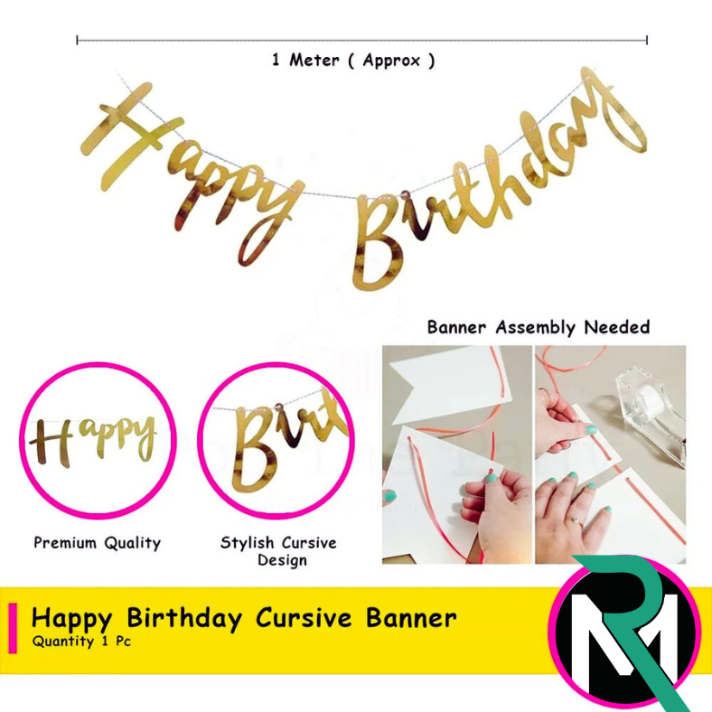 Happy Birthday Cursive Card Banner/Script/Italic Letter/Small Letter Banner for Birthday Decoration - (Pack of 1 Pcs)