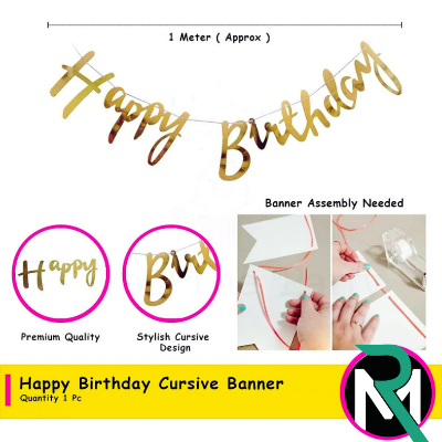 Happy Birthday Cursive Card Banner/Script/Italic Letter/Small Letter Banner for Birthday Decoration - (Pack of 1 Pcs)
