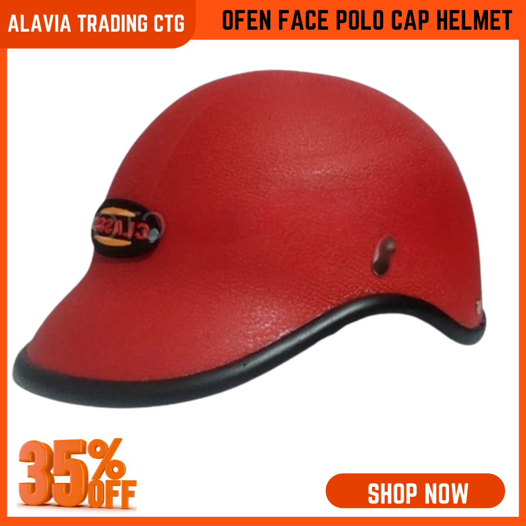 Cap Style Half Helmet – Open Face Motorcycle & Bike Helmet for Men & Women | Polo Sports Design, ABS Build, Lightweight & Retro Hard Hat – Red