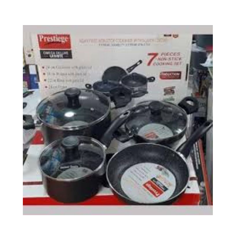 Picture of Prestige Omega Granite (Set of 7 Pieces with Sos Pan, korai, fry pan, milk pan ) Induction Bottom Cookware Set (Aluminium, 7 - Piece)