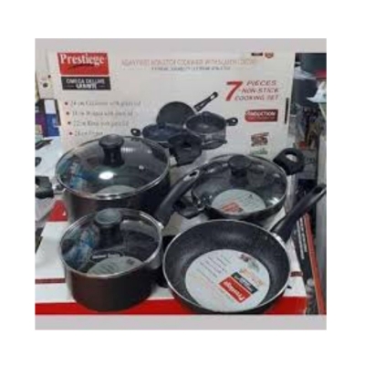 Picture of Prestige Omega Granite (Set of 7 Pieces with Sos Pan, korai, fry pan, milk pan ) Induction Bottom Cookware Set (Aluminium, 7 - Piece)