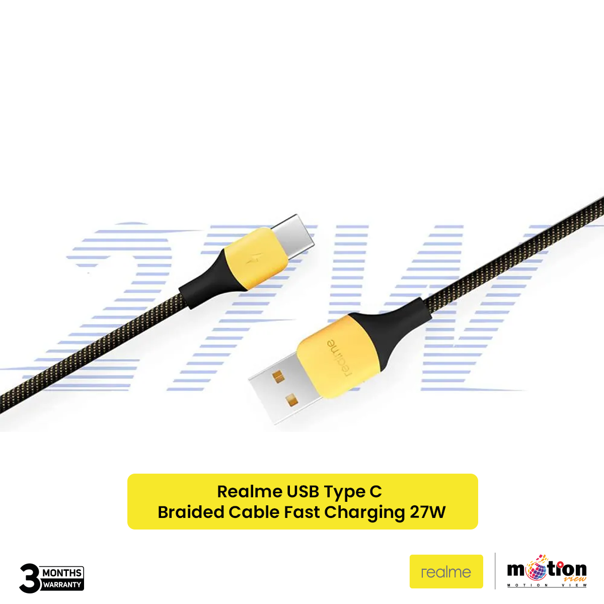 Picture of Realme USB Type C Braided Cable Fast Charging (3A)-Black Yellow