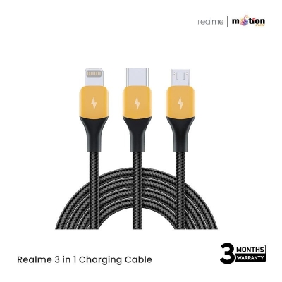 Picture of Realme 3 in 1 PET Weave Type C Lightning Micro USB Cable All in One VOOC Dart Warp 1.2M - Black