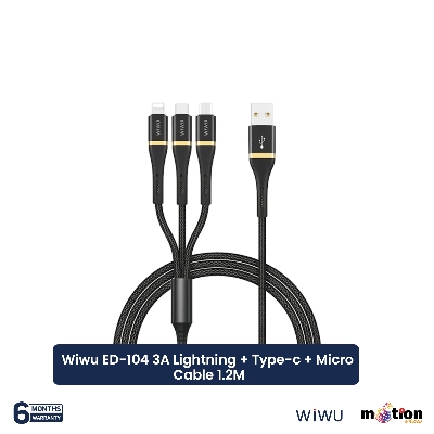 Picture of Wiwu ED-104 3A Lightning + Type-c + Micro Cable 1.2M - Black