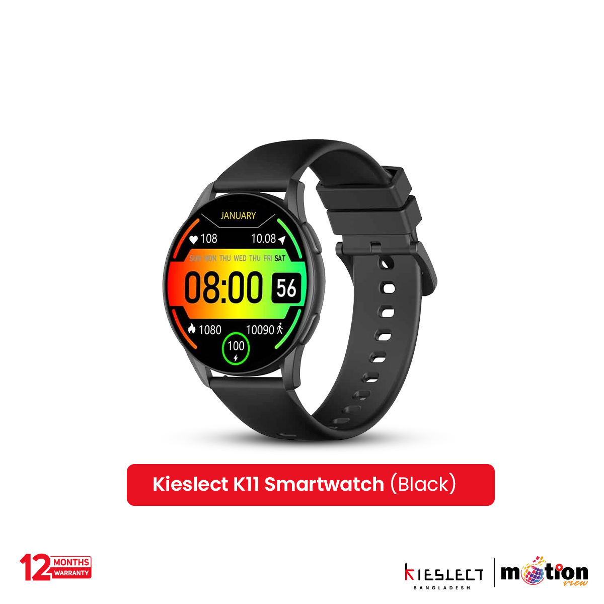 Picture of Kieslect K11 Ultra Amoled , Heart rate & Blood Oxygen Monitor Smart Watch With SpO2 and Always-on Display - Black