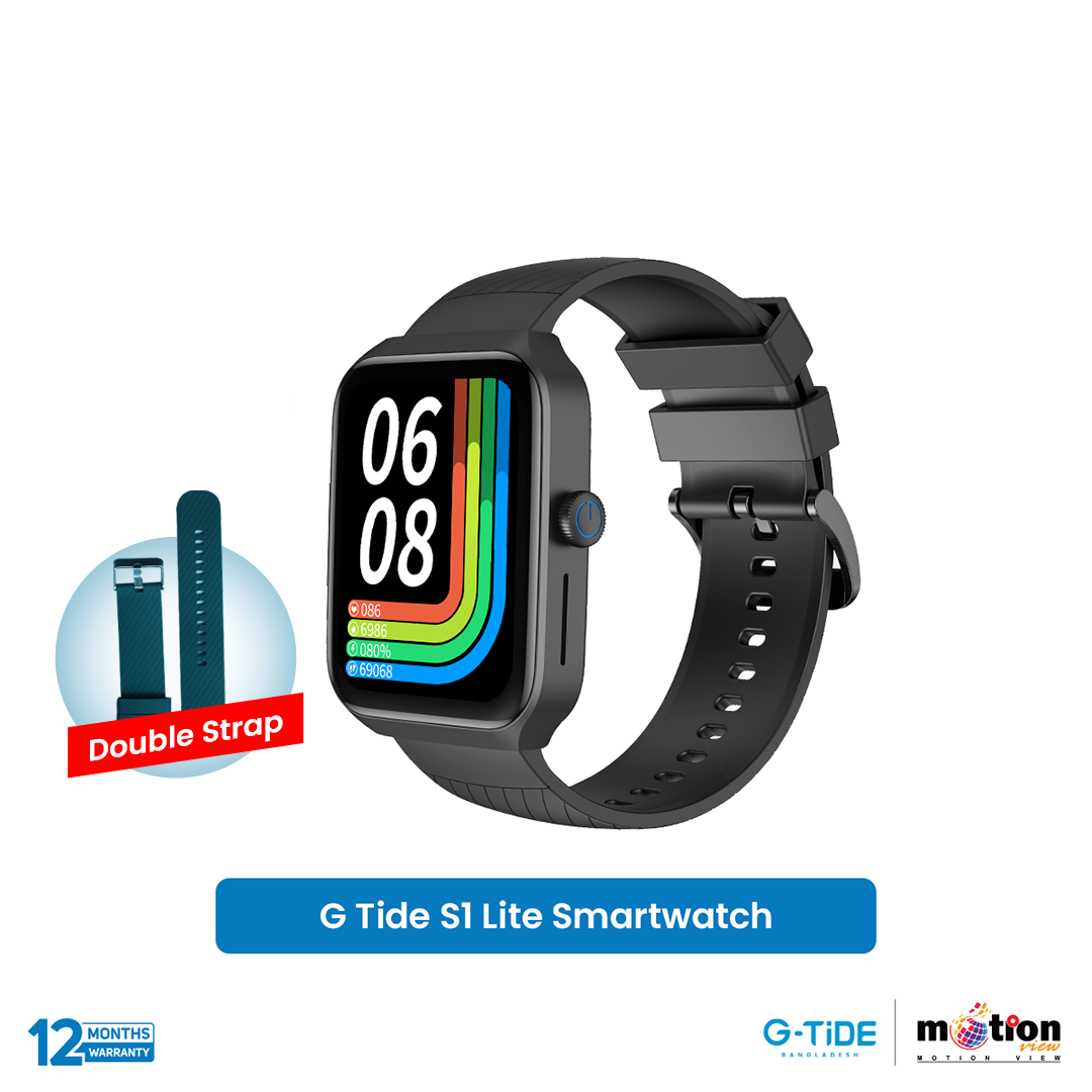 Picture of G-Tide S1 Lite Lowest Calling Smart Watch with 1.83" Display, IP68 Ratting & SpO2 - Black (Free Dark Green Strap)