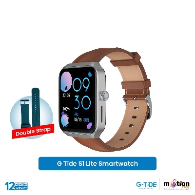 Picture of G-Tide S1 Lite Lowest Calling Smart Watch with 1.83" Display, IP68 Ratting & SpO2 - Gray with Leather Brown ( Free Orange Strap)