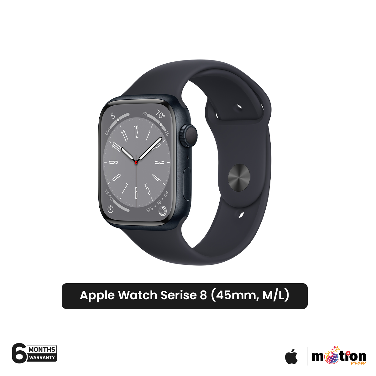 Picture of Apple Watch Series 8 [GPS 45mm] Smart Watch w/Midnight Aluminum Case with Midnight Sport Band - M/L. Fitness Tracker, Blood Oxygen & ECG Apps, Always-On Retina Display, Water Resistant