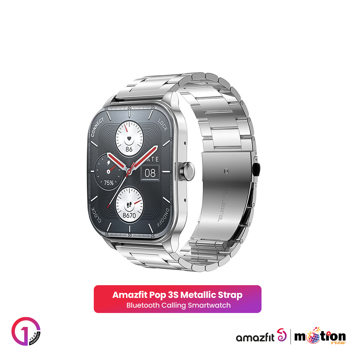 Picture of Amazfit Pop 3S 1.96" AMOLED Display with Bluetooth Calling Smart Watch (Metallic Strap)