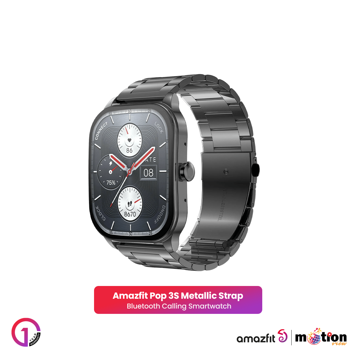 Picture of Amazfit Pop 3S 1.96" AMOLED Display with Bluetooth Calling Smart Watch (Metallic Strap)