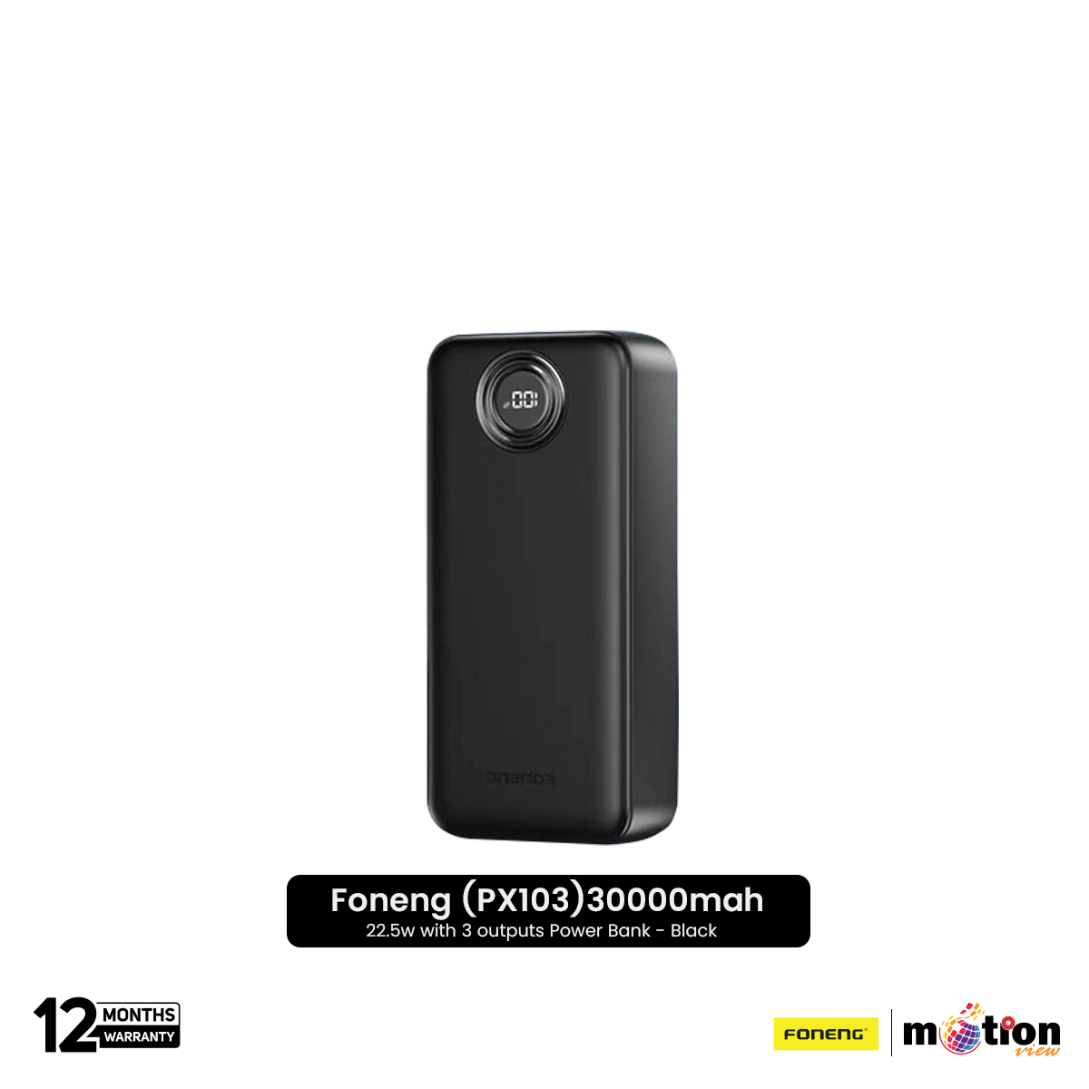 Picture of Foneng (PX103) 30000mah 22.5w with 3 outputs Power Bank - Black