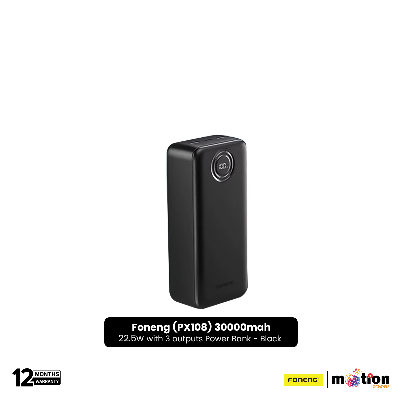 Picture of Foneng (PX108) 30000mah 22.5w Fast Charging Portable Power Bank with Built-In 3 Cables- Black