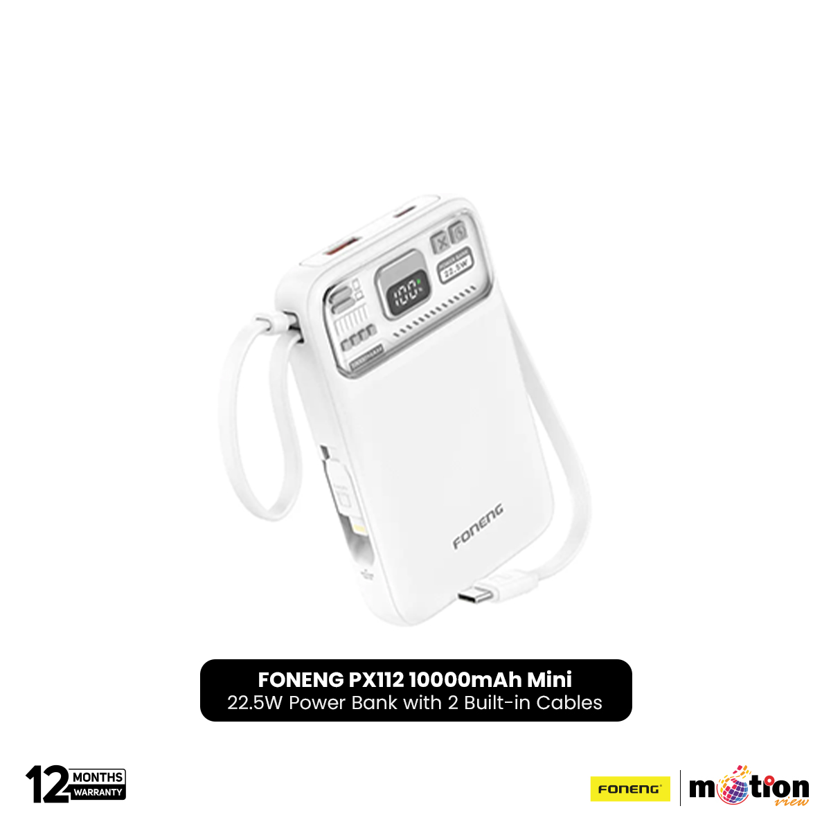 Picture of FONENG PX112 10000mAh Mini 22.5W Magnetic Wireless Power Bank with 2 Built-in Cables